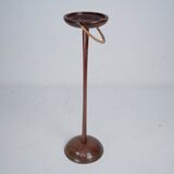Vintage Wooden Ashtray Stand with Braided Leather Handle. Italy 1950s