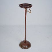 Vintage Wooden Ashtray Stand with Braided Leather Handle. Italy 1950s
