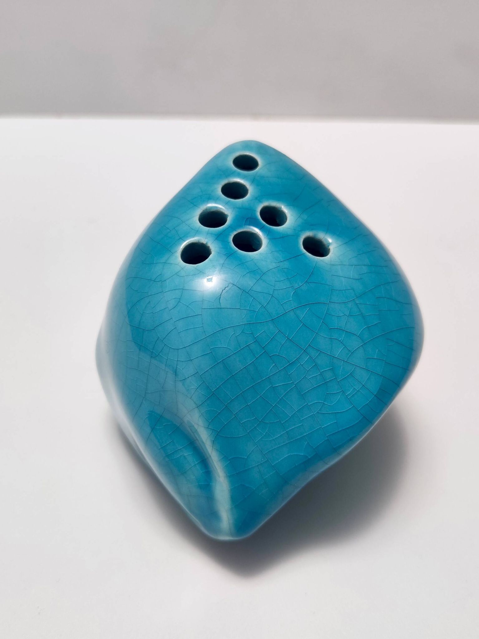 Teal Lacquered Ceramic Tulip Vase / Pen Holder by Giacomo Onestini for Ernestine Salerno