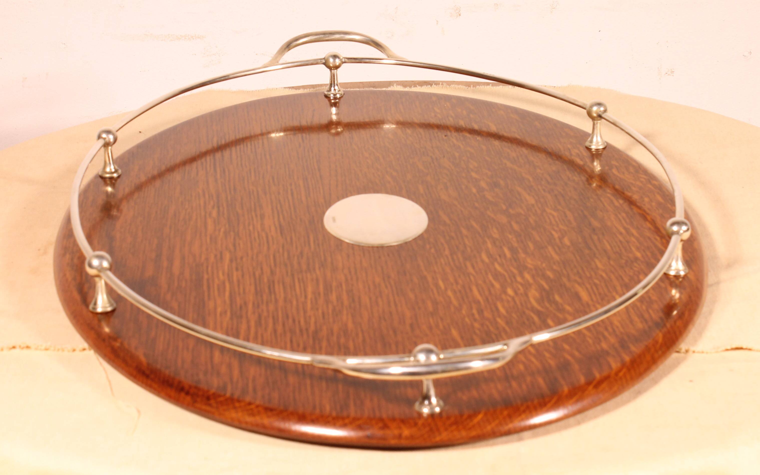 19th century silver-plated metal and oak tray