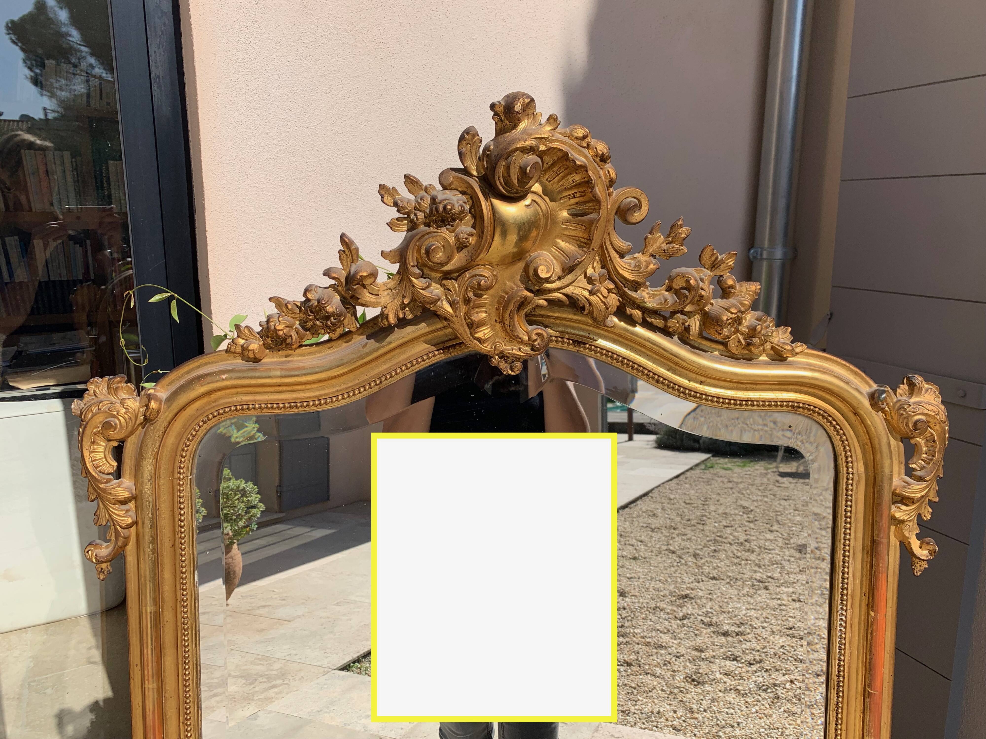 Napoleon iii beveled mirror in 19th century rocaille style, large model, in gilded wood