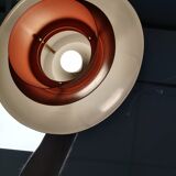 Danish hanging lamp in silver-coloured aluminium with contrasting orange lacquer inside.