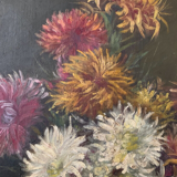 Oil on canvas "Flowers and jewelry box" signed Ombry XIXth