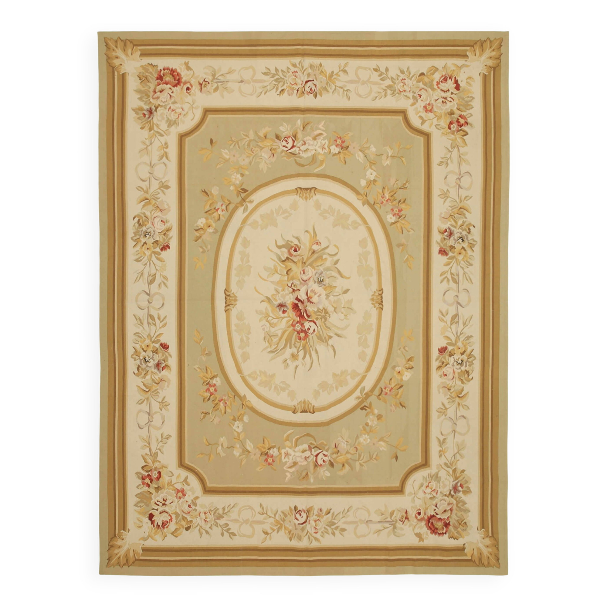 Handmade European Vintage Aubusson Kilim 272 cm x 362 cm