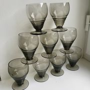Set of 9 art deco liqueur glasses in smoked glass 30-40s