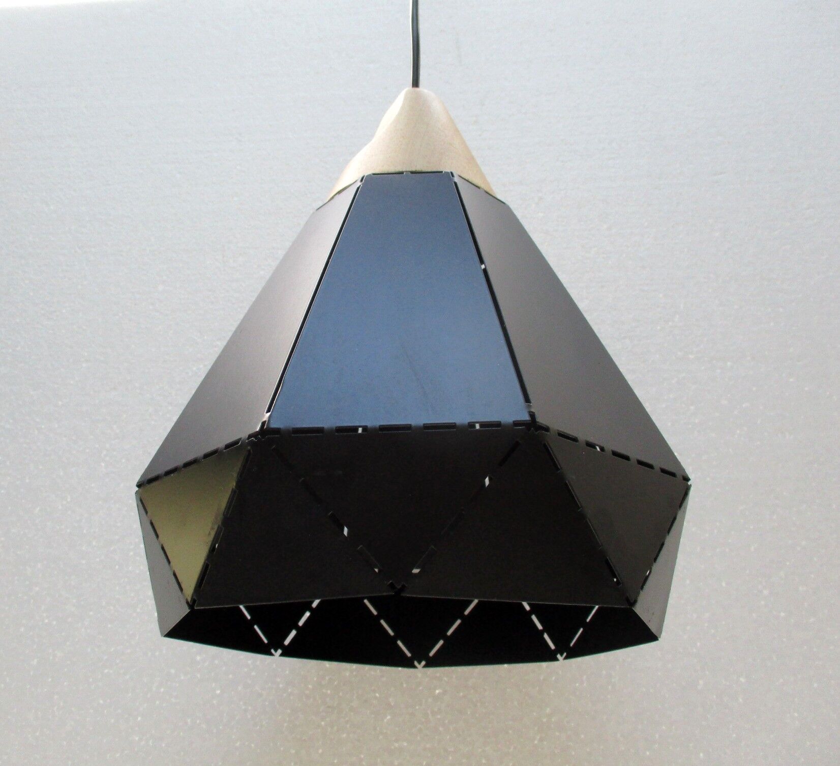 Two pendant lamps design black iron and light wood