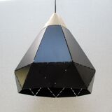 Two pendant lamps design black iron and light wood