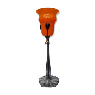 Lampe Art nouveau signée Paul Follot tulipe Loetz