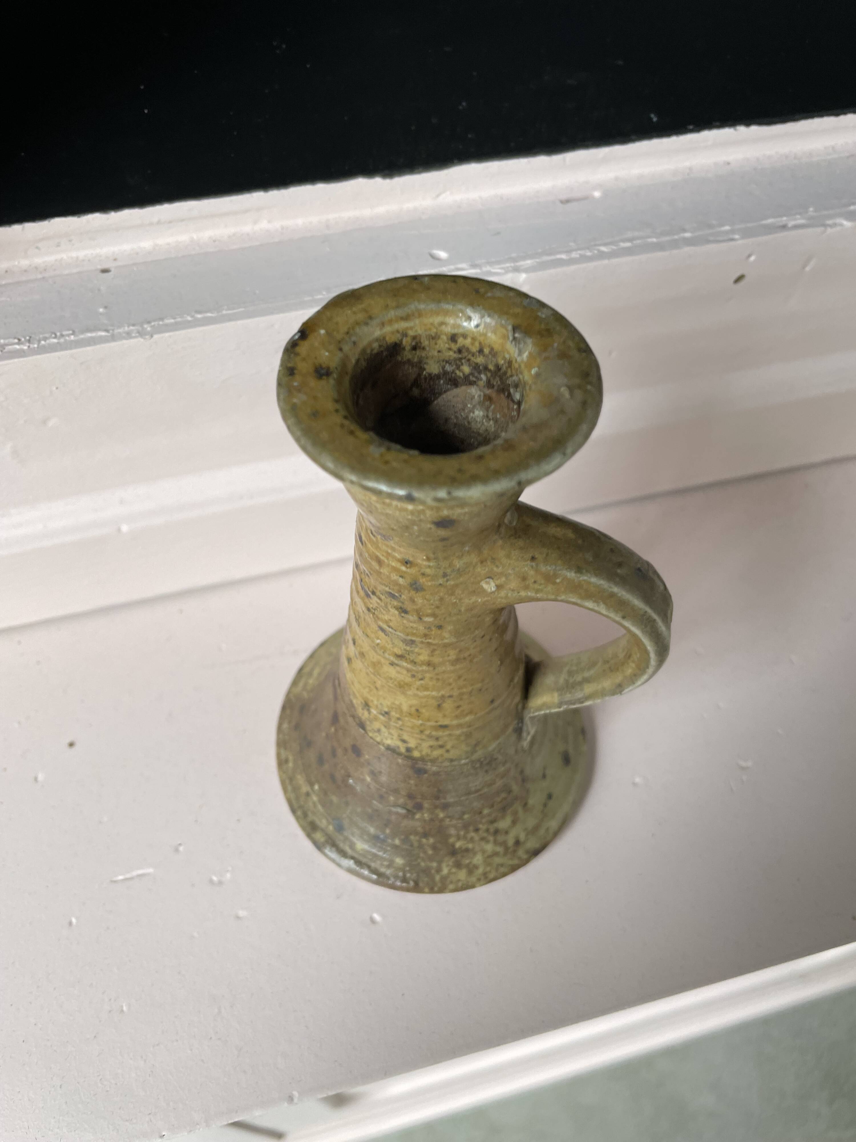 Hand candle holder stoneware