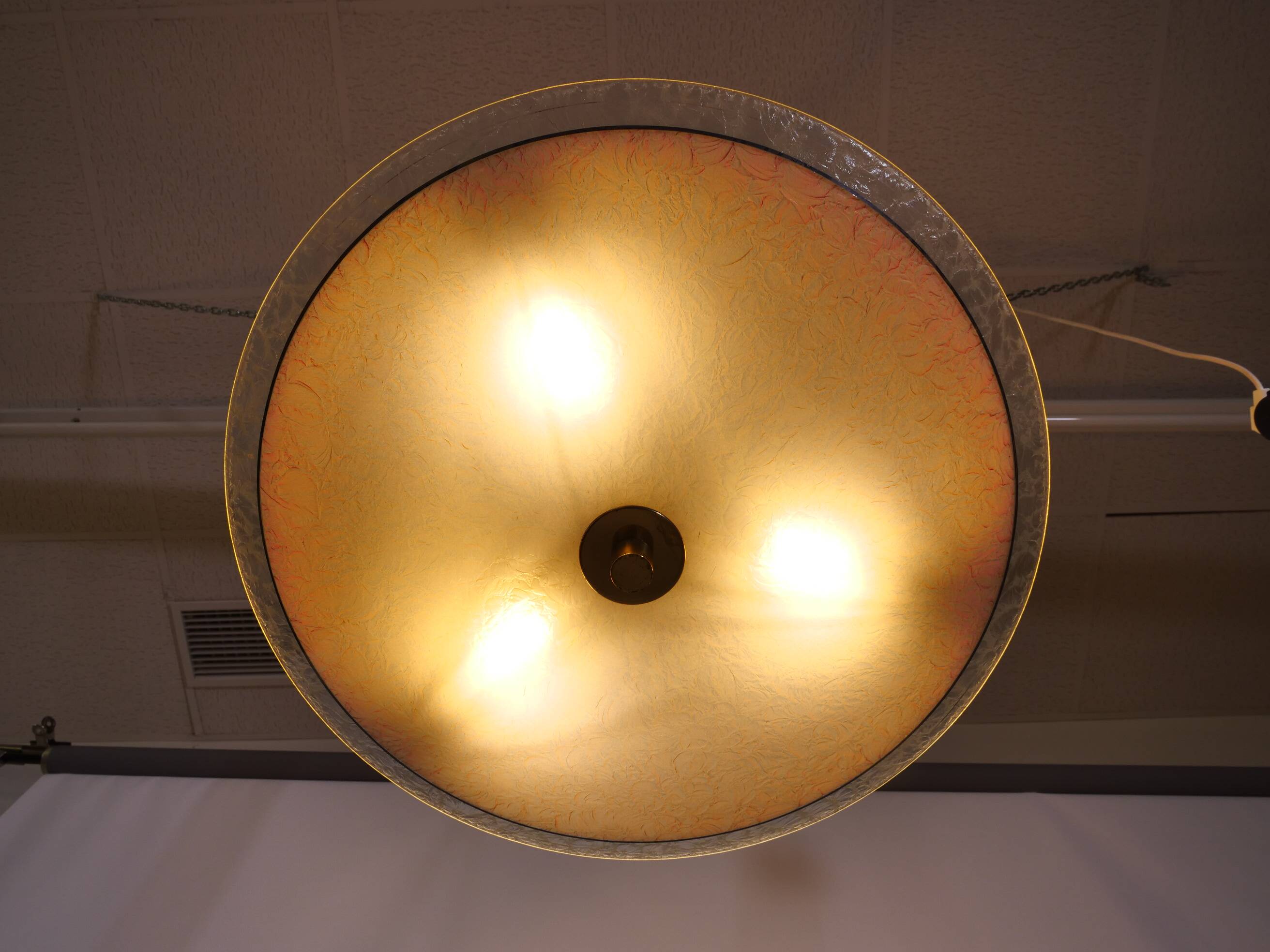 Mid-Century Three-Light Ceiling Lamp with Textured Glass Shade, 1950s