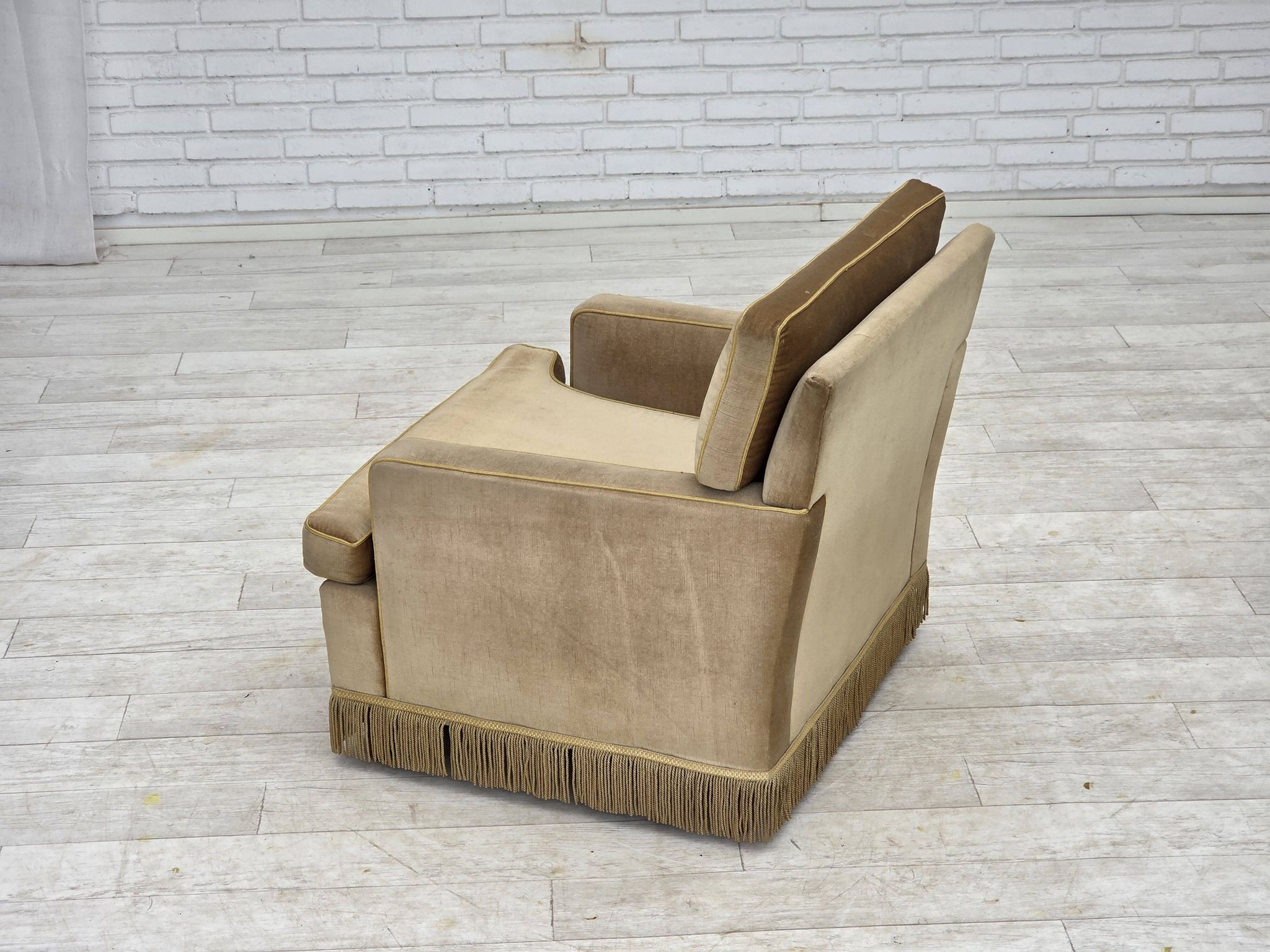 1970s, Danish armchair, honey yellow furniture velour.