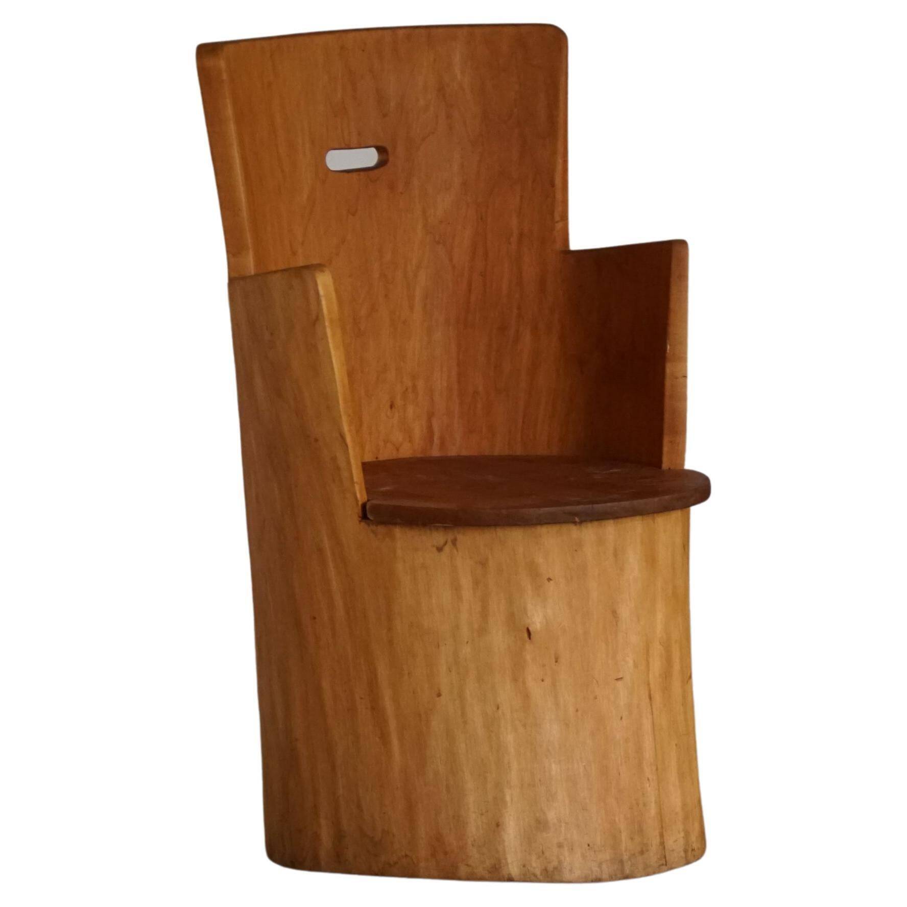Brutalist Sculptural Trunk Armchair from the Mid-Century in Solid Pine, Swedish, 1960