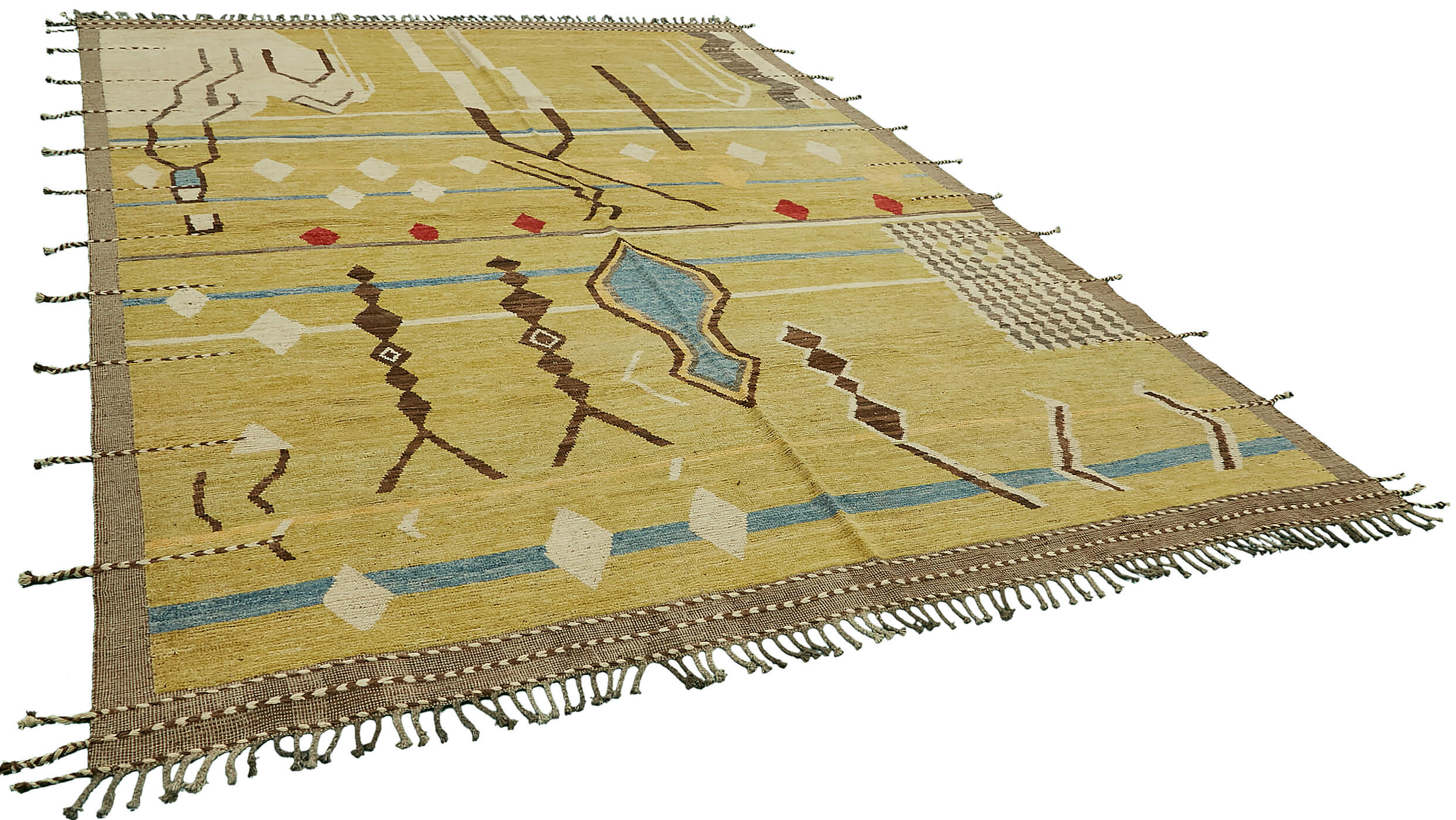 Handwoven Turkish Rustic 296 cm x 362 cm Yellow Wool Carpet