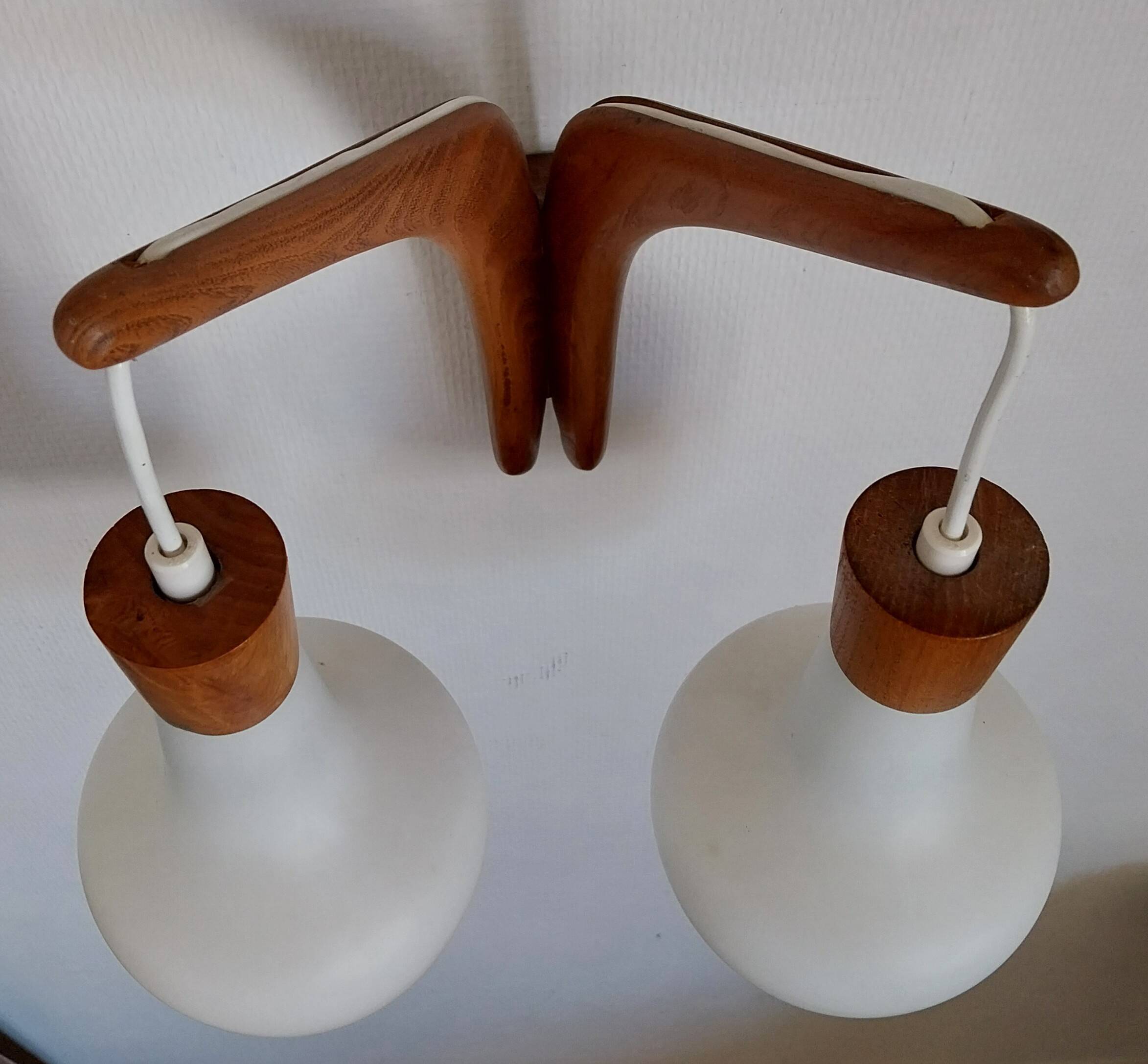 double teak wall lamp and Scandinavian suspended opalines
