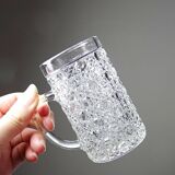 6 petites chopes et plateau vintages/anciennes en verre pressé style art déco