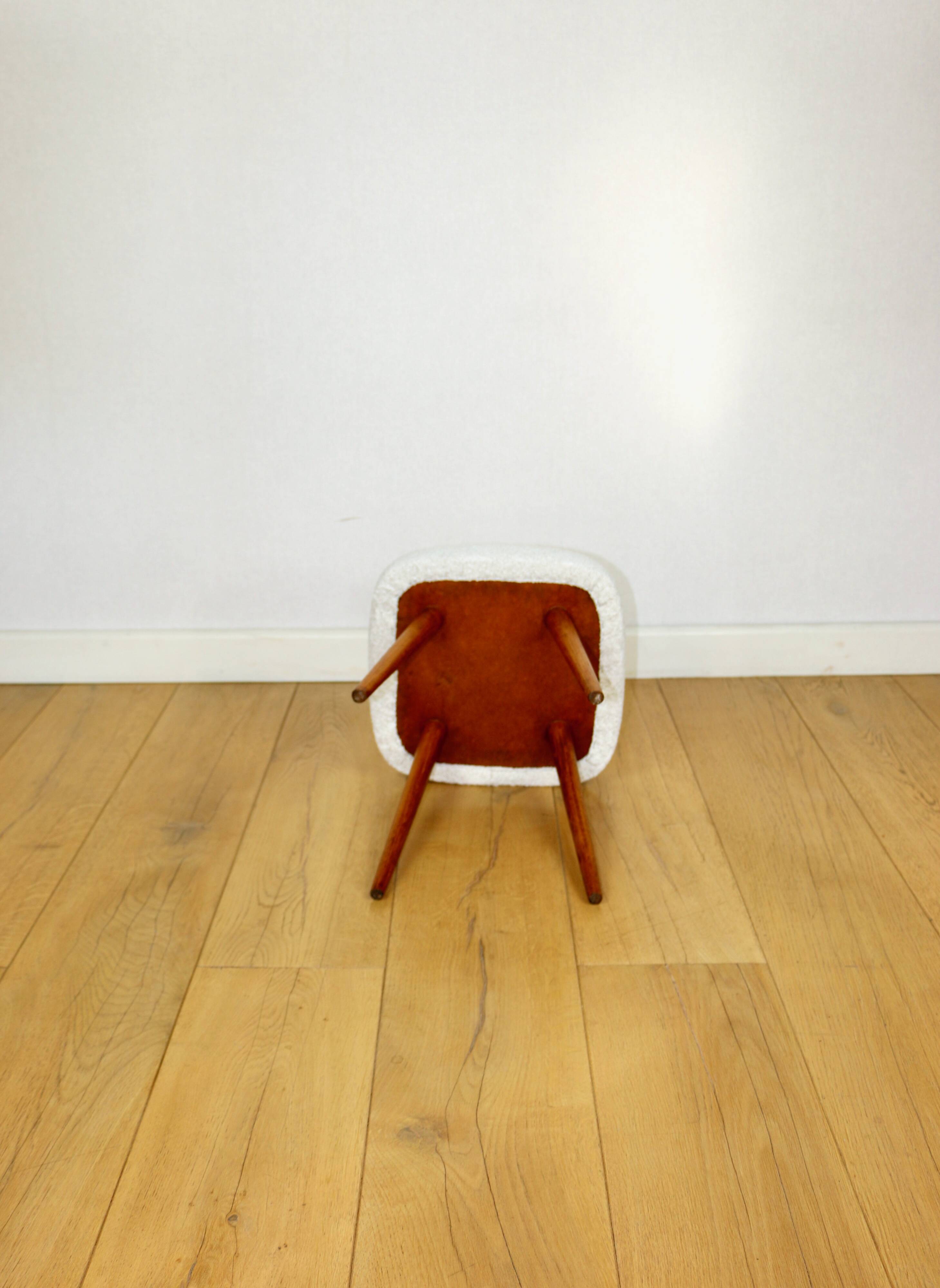 White-cream square stool Ivory vintage PRL 1970s