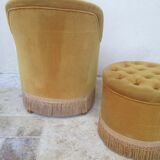 Armchair toad and his ottoman velvet mustard years 60