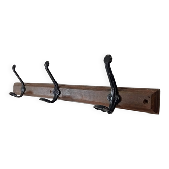 Vintage solid wood and metal wall coat rack