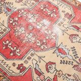 Antique Red Tan Beige Turkish Vintage Rug, 130x247Cm