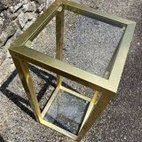 Vintage 1980s square gold metal end table/shelving by pierre vandel, 2 pieces