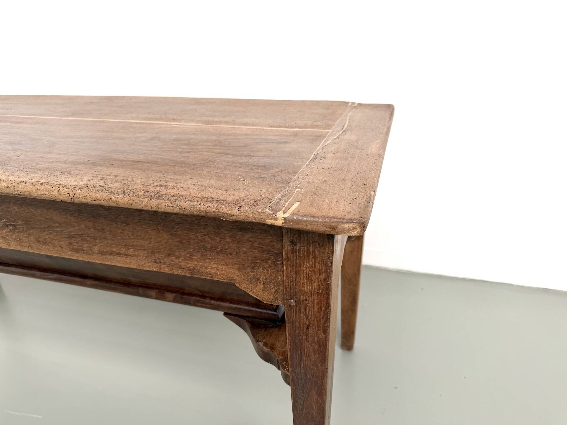 Farm table, old solid oak dough trough, France, around 1920.