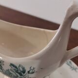 Saucière avec anse en faïence blanche et verte