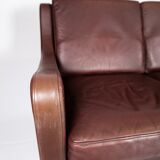 Three seater sofa, with red brown leather by Stouby Furniture from the 1960s