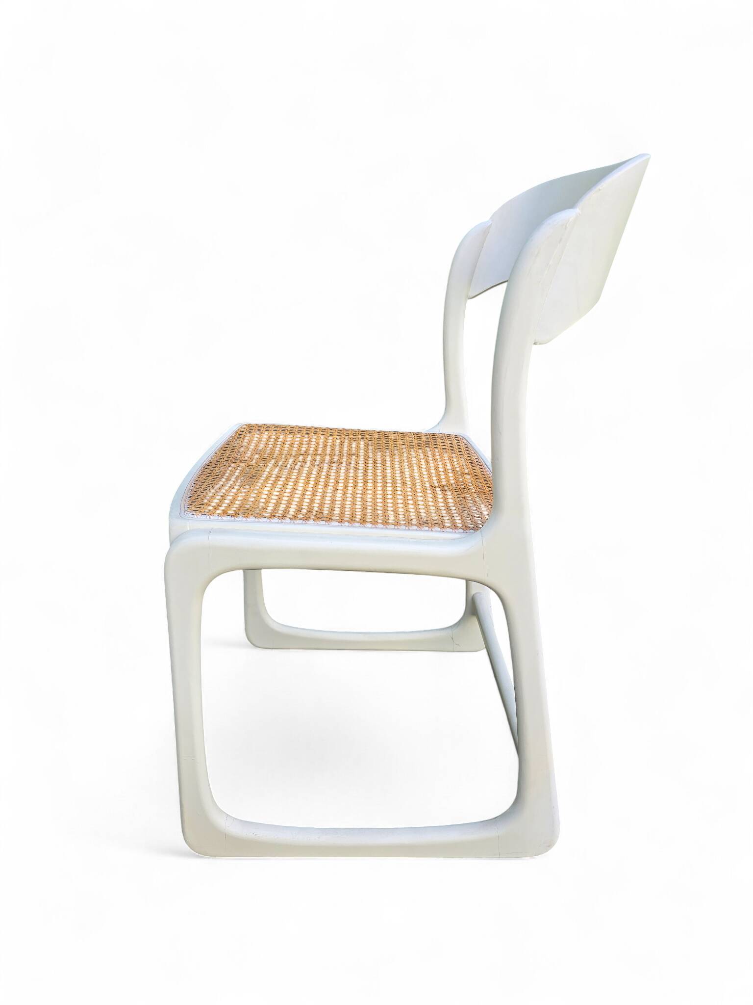 Set of 5 white Baumann "Sleigh" chairs