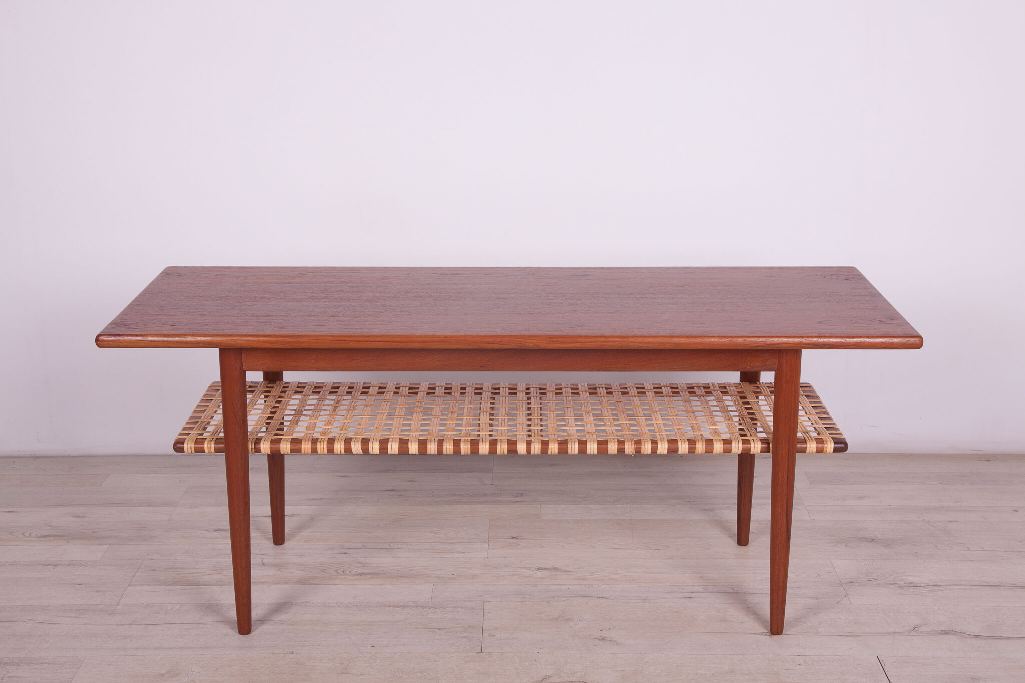 Mid-Century Teak and Rattan Coffee Table, 1960s