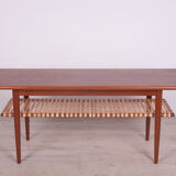 Mid-Century Teak and Rattan Coffee Table, 1960s