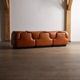 Confidential sofa by Alberto Rosselli for Saporiti in cognac leather, Italy 1970s