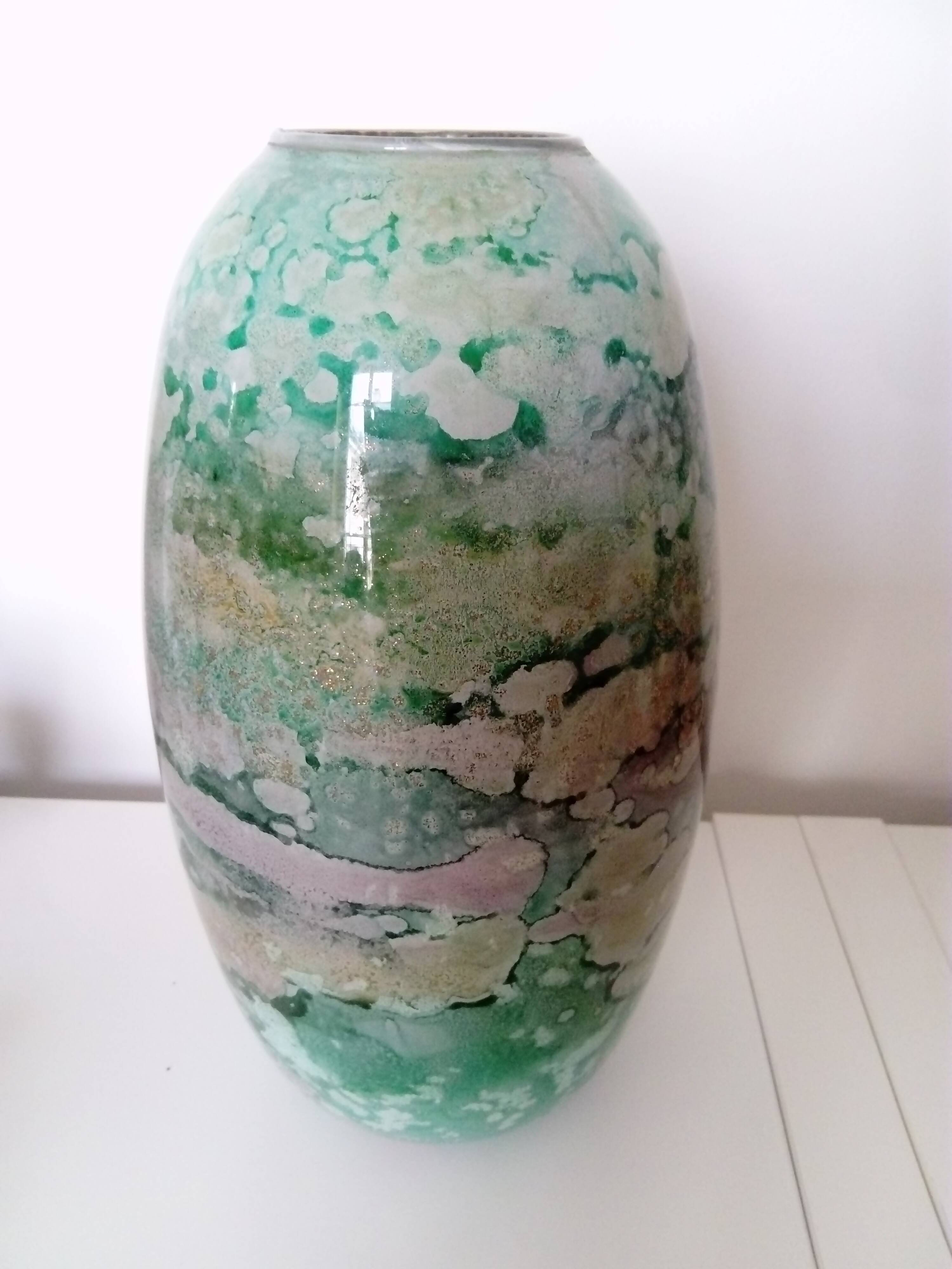 Large lacquered glass vase signed Jean-Noêl Bouillet
