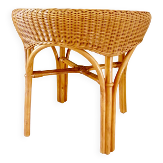 Coffee or side table in bamboo and woven wicker, vintage.