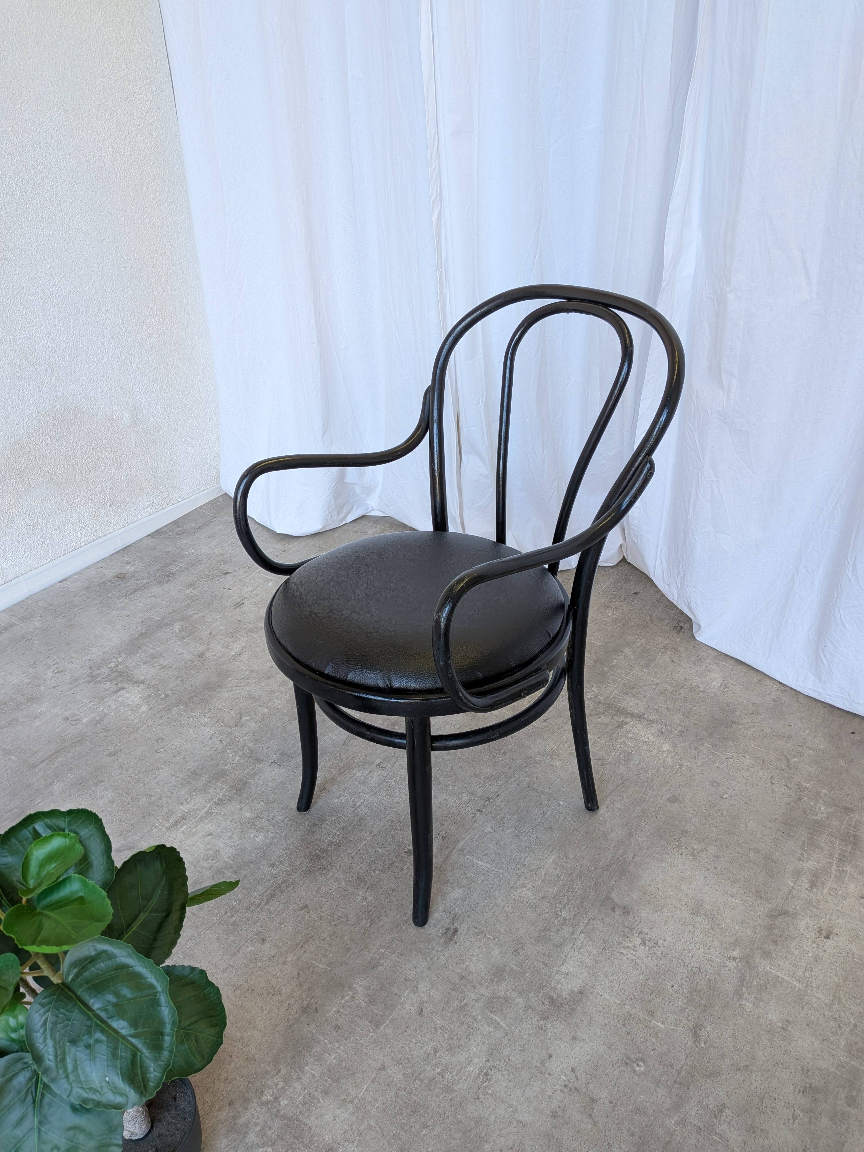 Vintage Thonet Style Dining Chair: Black Bentwood Cane Seat