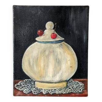 Petite huile sur toile nature morte tableau esprit campagne slow décoration