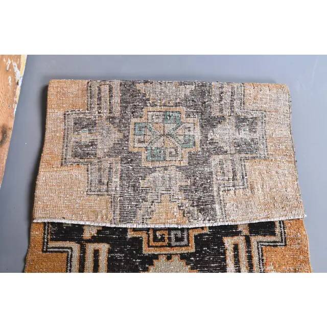 Vintage natural Turkish hand-knotted runner orange rug 80x348