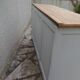 Vintage sideboard in pearl grey patinated oak, wooden top.