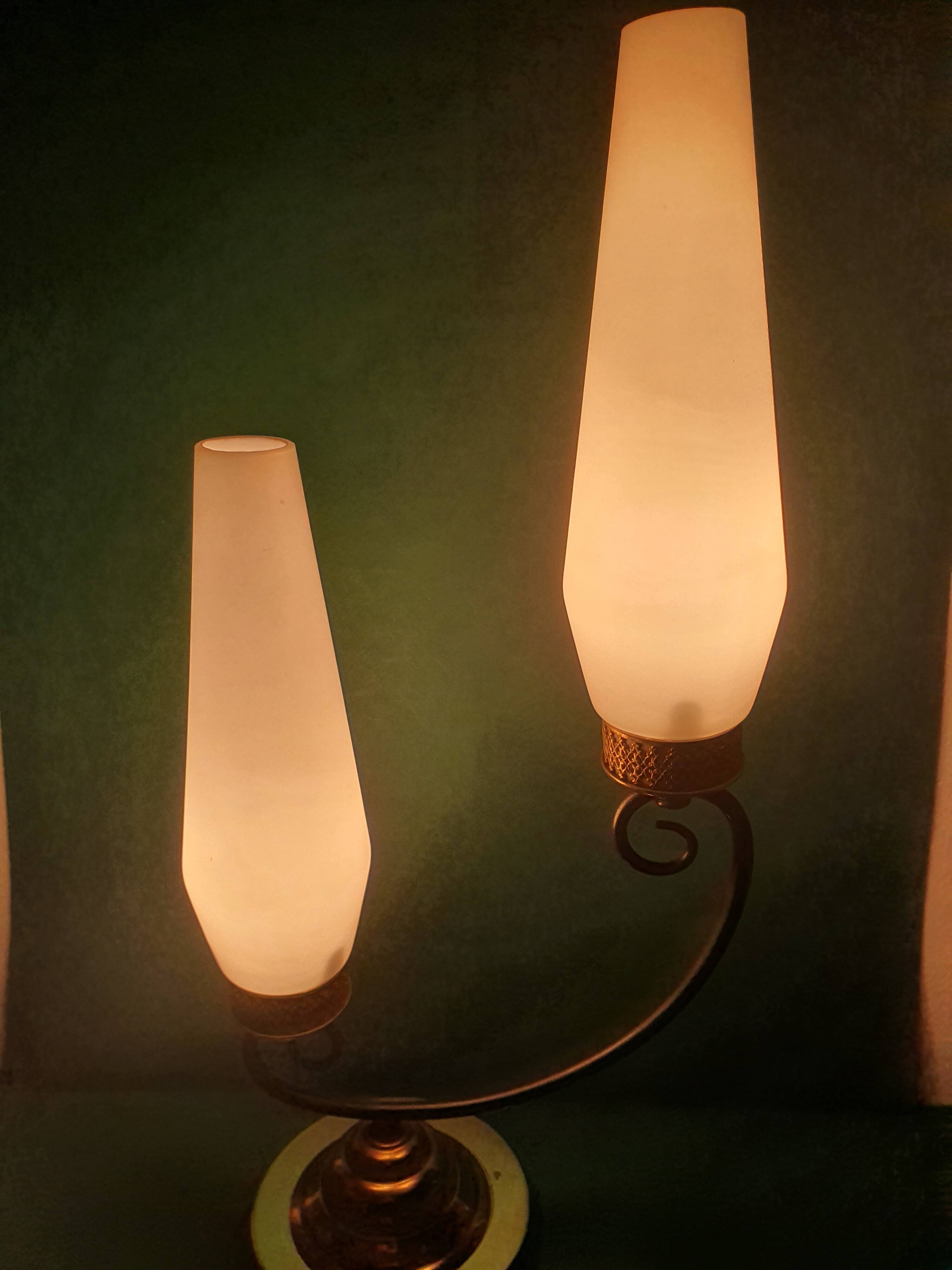 Lampe de table à poser grande double éclairage opaline vintage