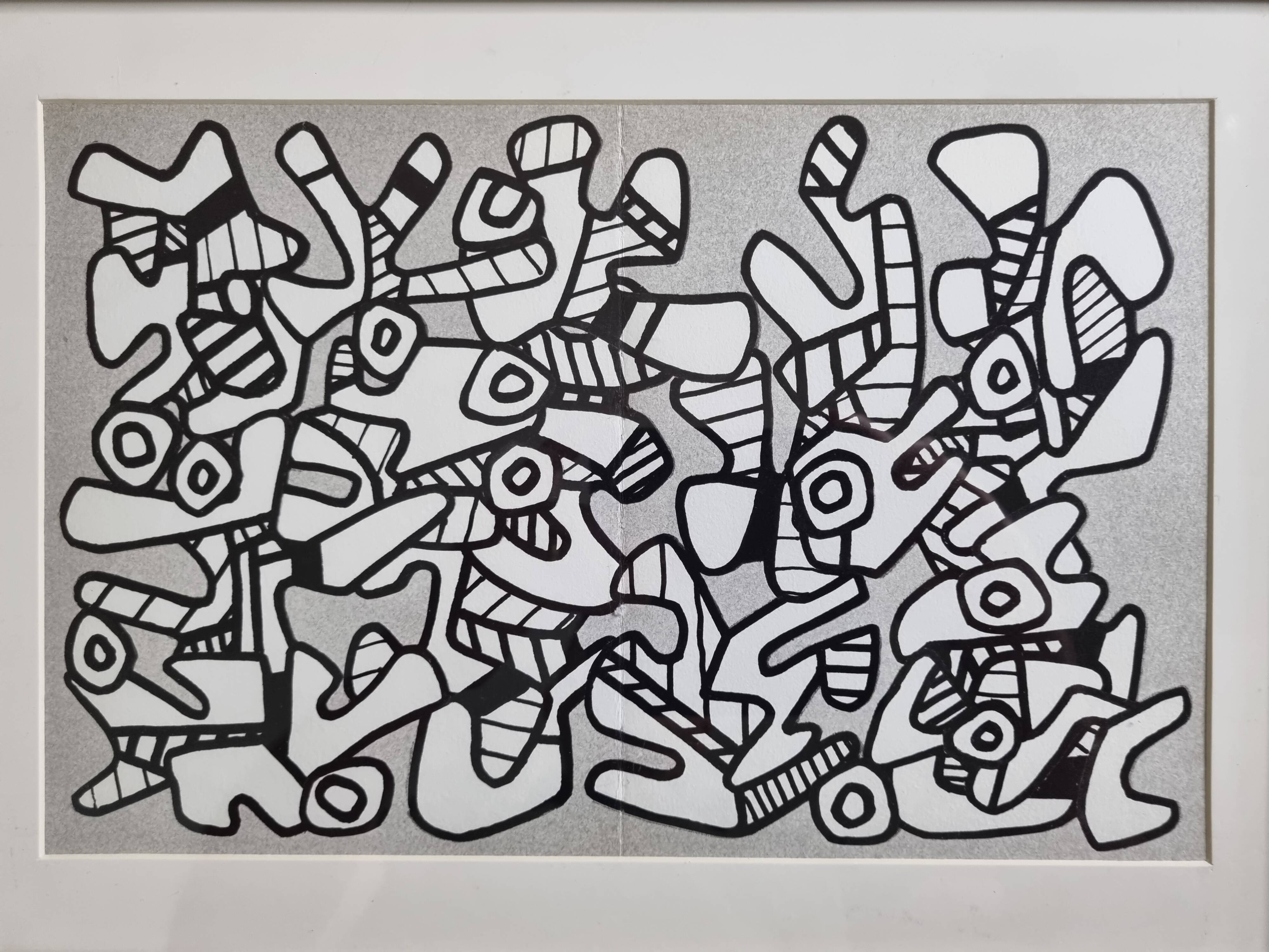 Sérigraphie encadrée sous verre d'après Jean Dubuffet, noir et blanc, années 70, 40 x 29 cm
