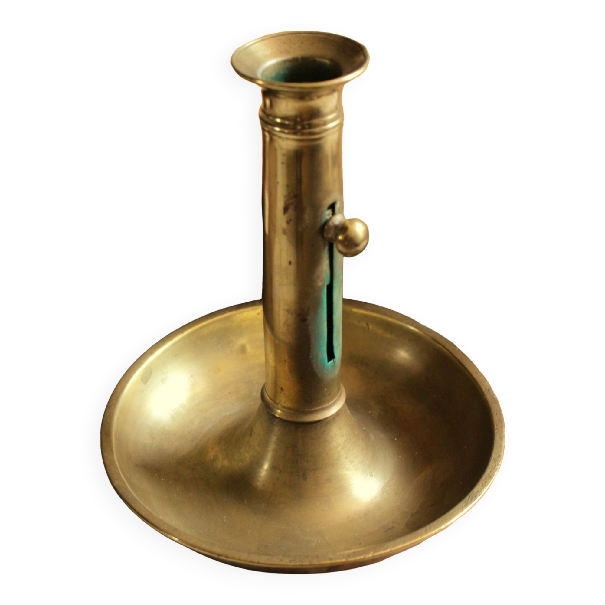Brass pusher round cut candle holder