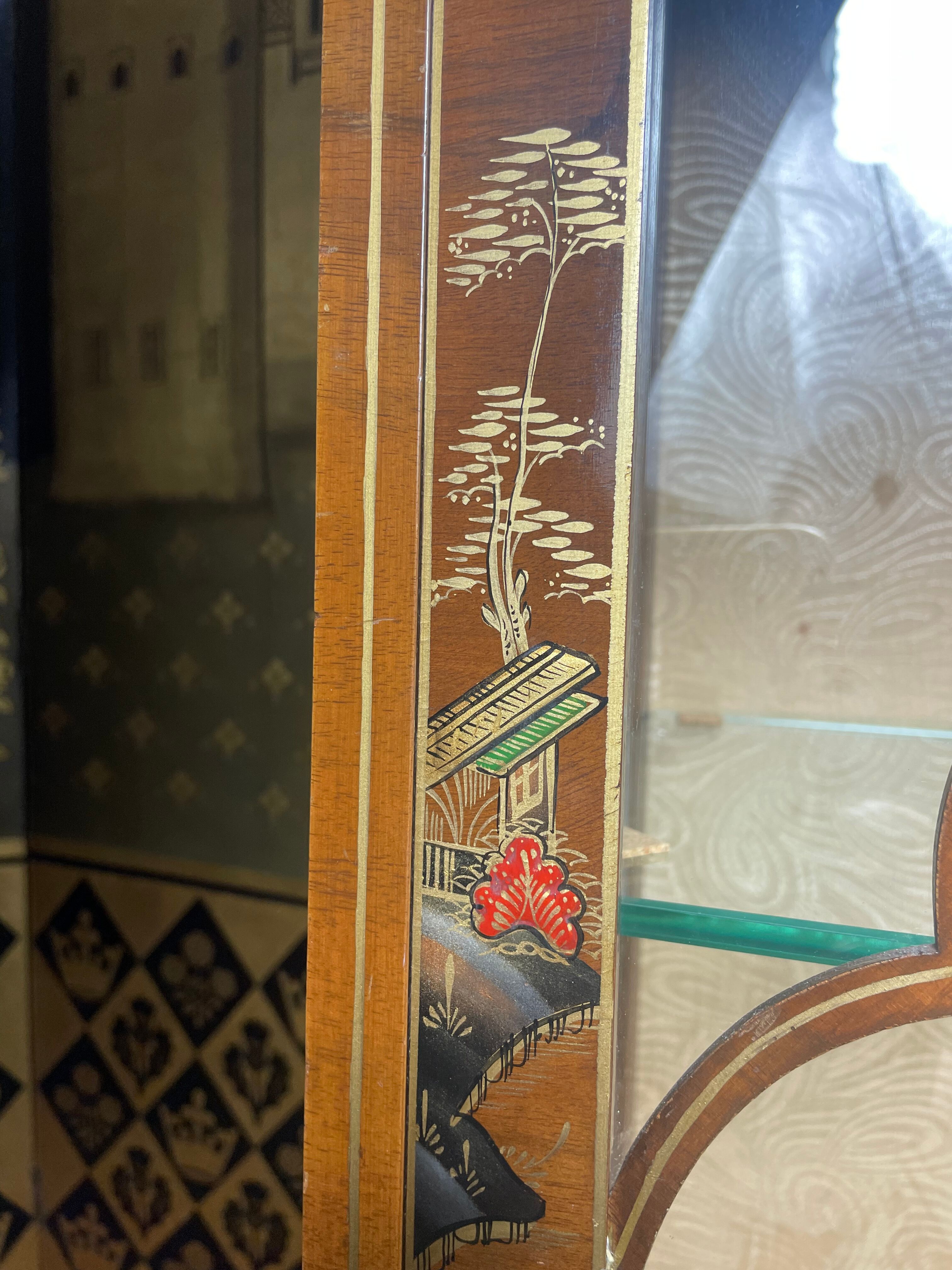 Asian Chinese walnut and lacquered showcase