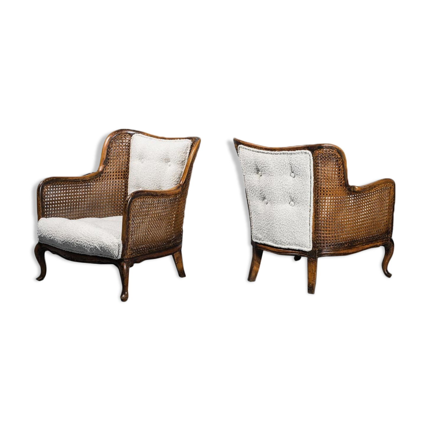 Pair of vienna bouclé straw armchairs vintage 30s