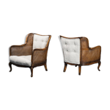 Pair of vienna bouclé straw armchairs vintage 30s
