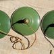 Trio of vintage green enamelled sheet metal lampshade pendants