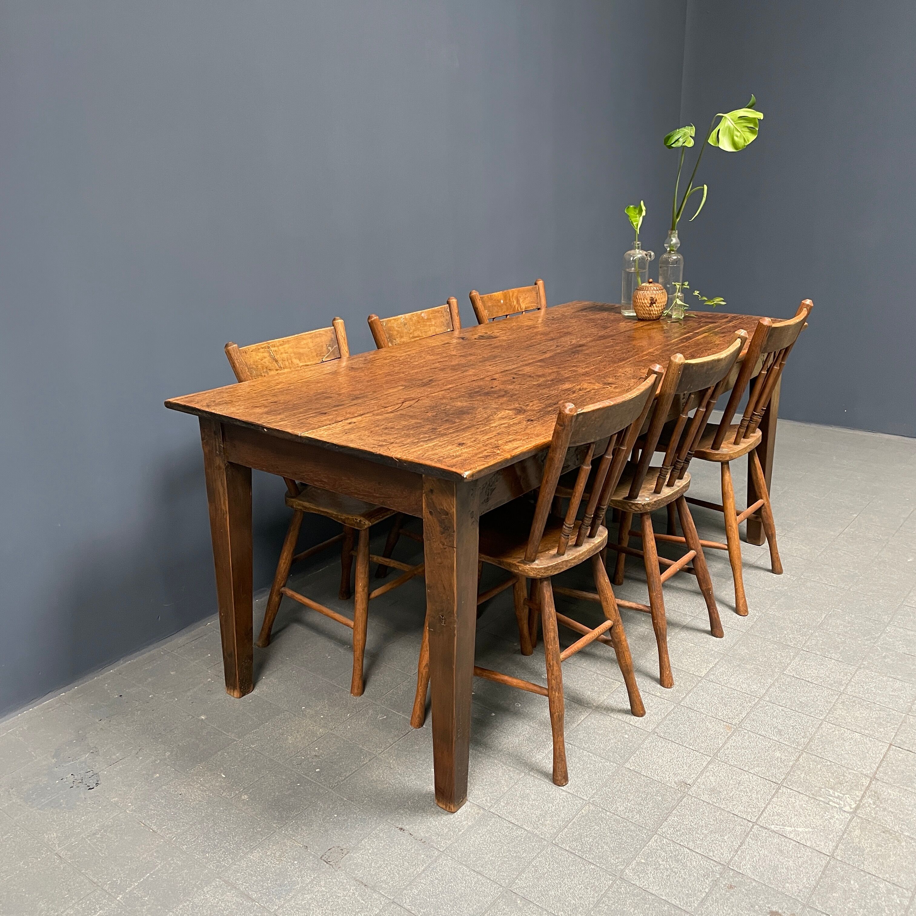 Rustic french farmhouse dining table made of oak and elm