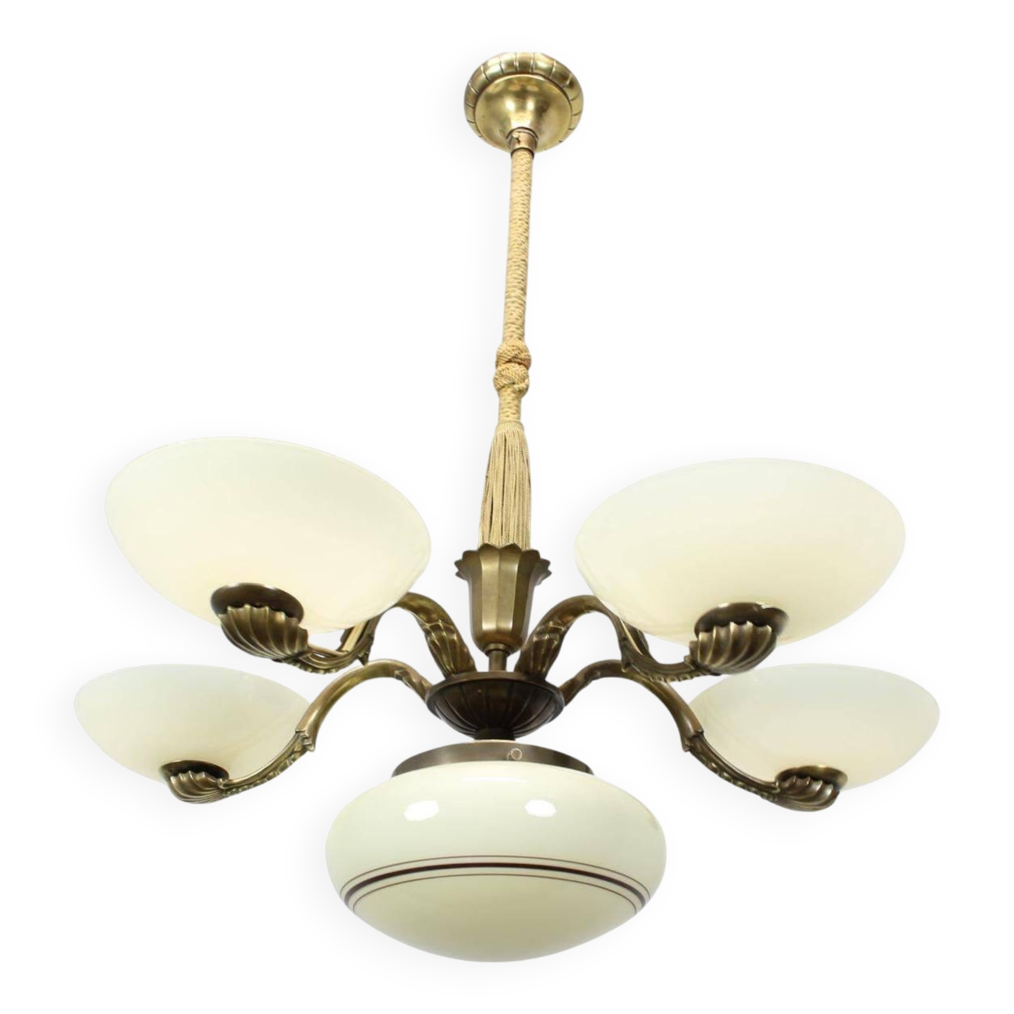 Lustre Art nouveau en laiton et verre, 1910s