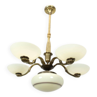 Art Nouveau brass and glass chandelier, 1910s