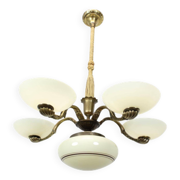 Lustre Art nouveau en laiton et verre, 1910s