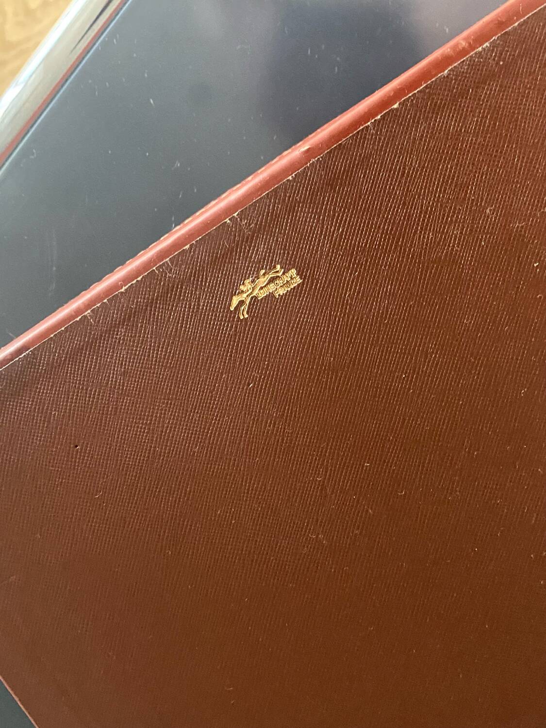 Vintage leather and brass office mail holder by Longchamp Design