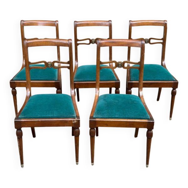 4 chaises de salle à manger de style Directoire d'époque XIXème velours ver